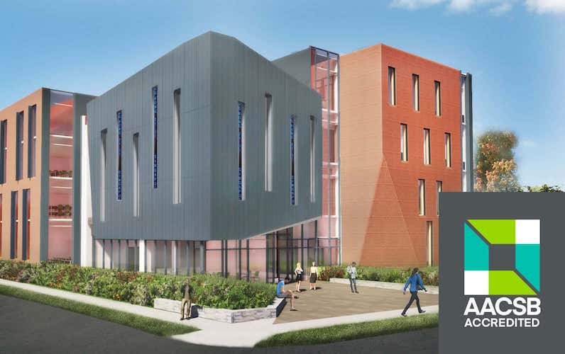 School of Business rendering with AACSB Accredited logo