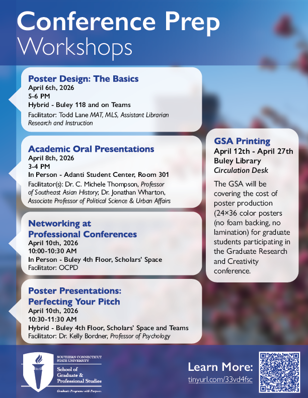 A flyer advertising the Conference Prep Workshops form 2026.